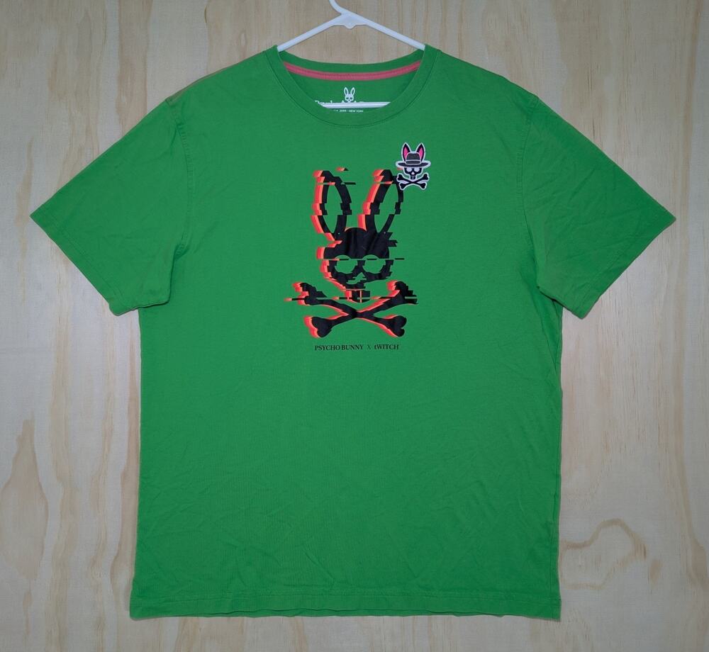 Psycho Bunny Men's 7 XL Twitch Green Short Sleeve Shirt Graphic Print